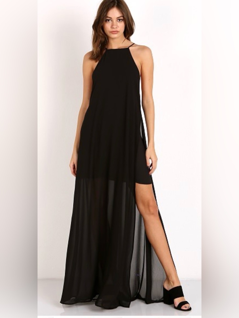 Show Me Your MuMu Bronte Maxi Dress Women’s XS Sheer Black Chiffon Side Slits